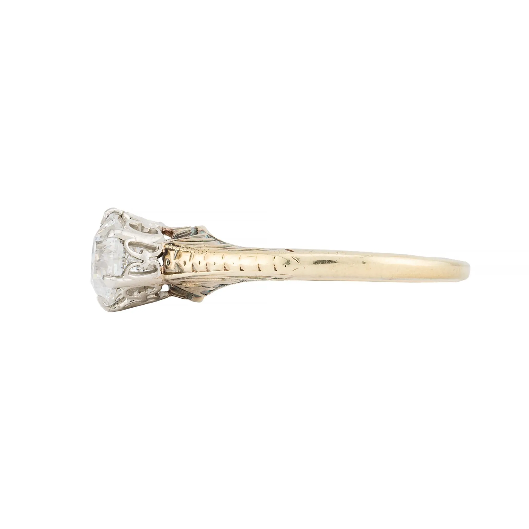 Edwardian 1.09ct Diamond Solitaire Engagement Ring in Platinum, 14K Yellow Gold