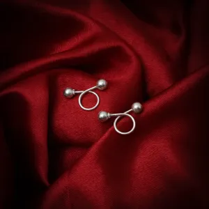 Elegant Minimalist Double Sphere Climber Silver Earrings