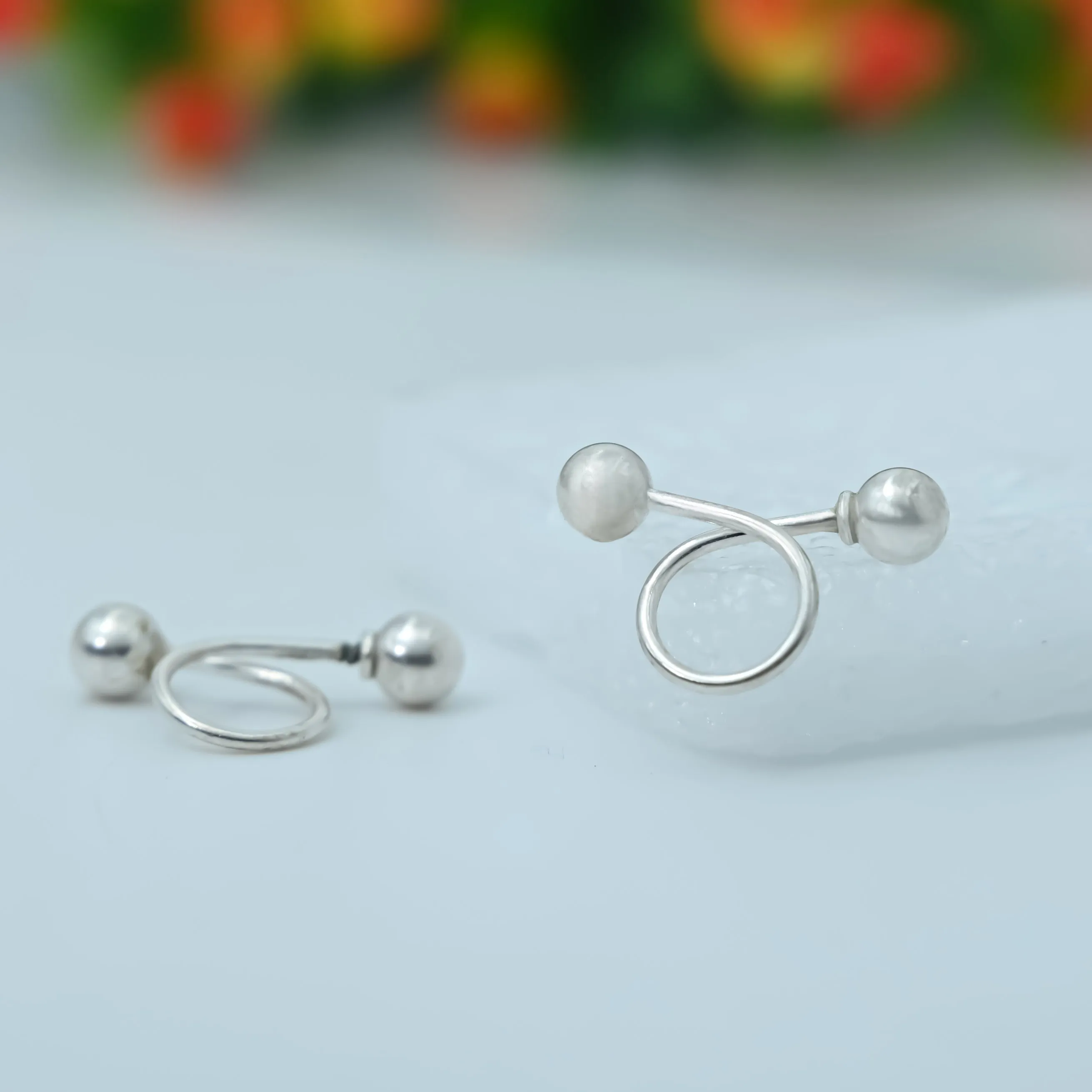 Elegant Minimalist Double Sphere Climber Silver Earrings