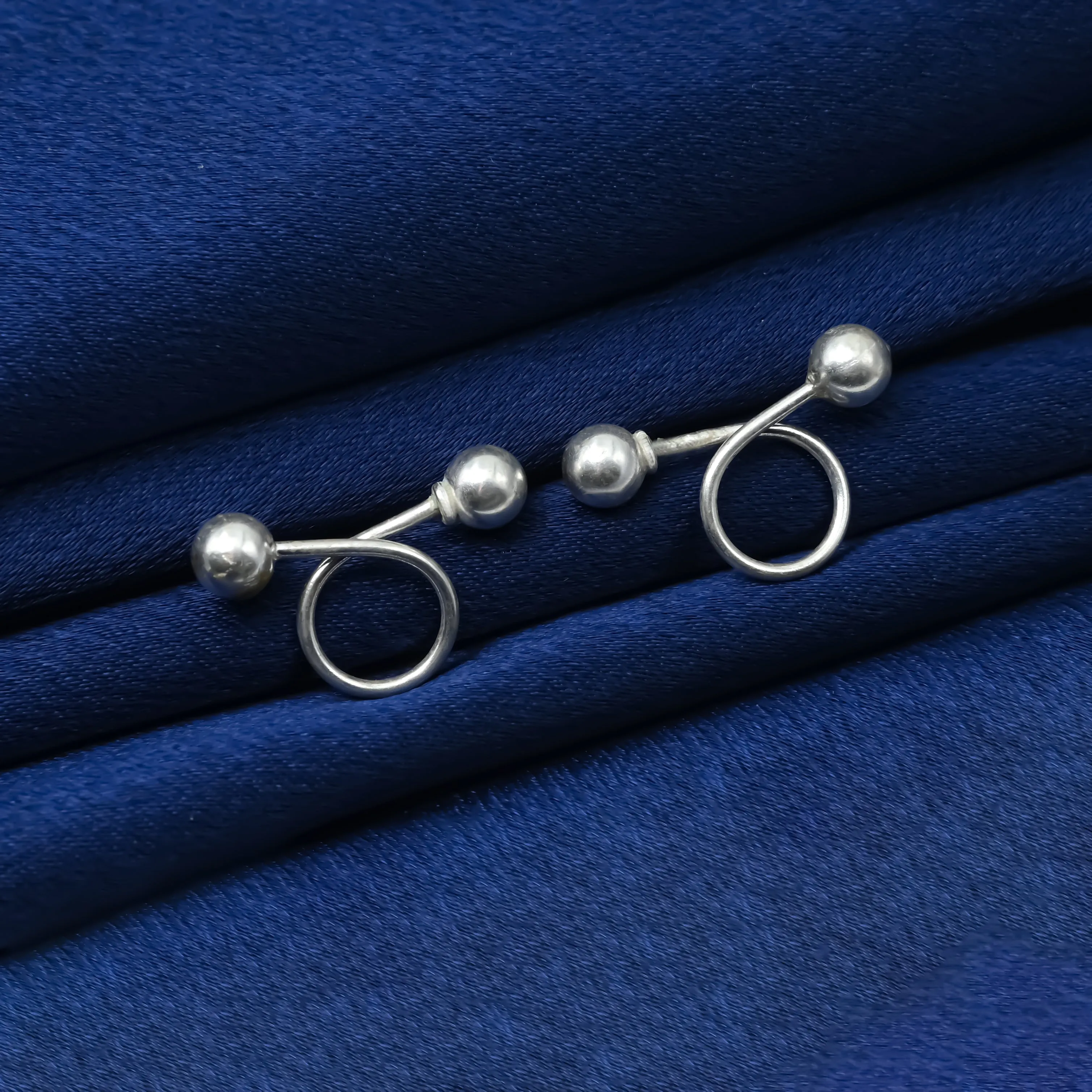 Elegant Minimalist Double Sphere Climber Silver Earrings