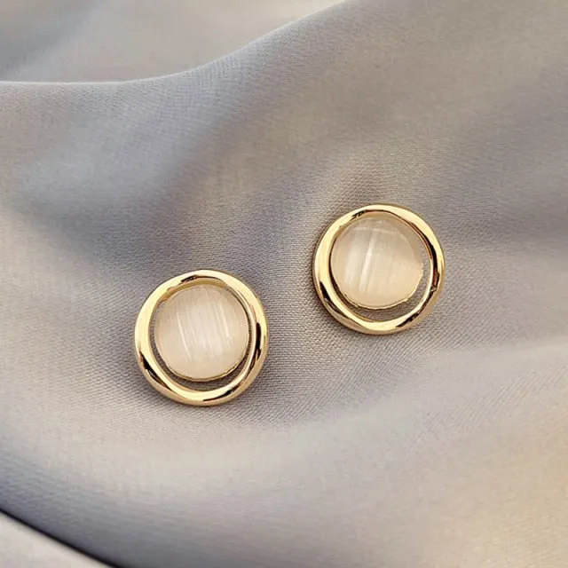 Elegant Opal Petal Circle Stud Earrings for Women