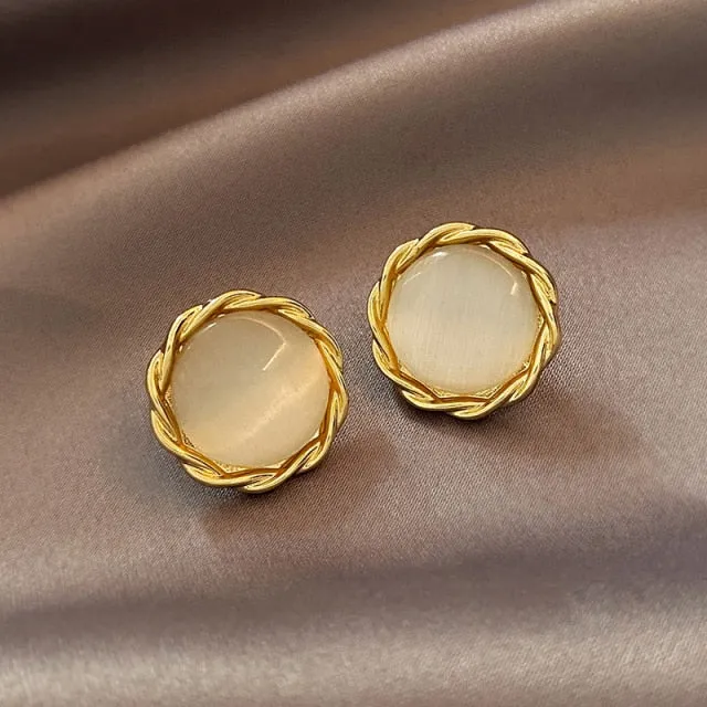 Elegant Opal Petal Circle Stud Earrings for Women