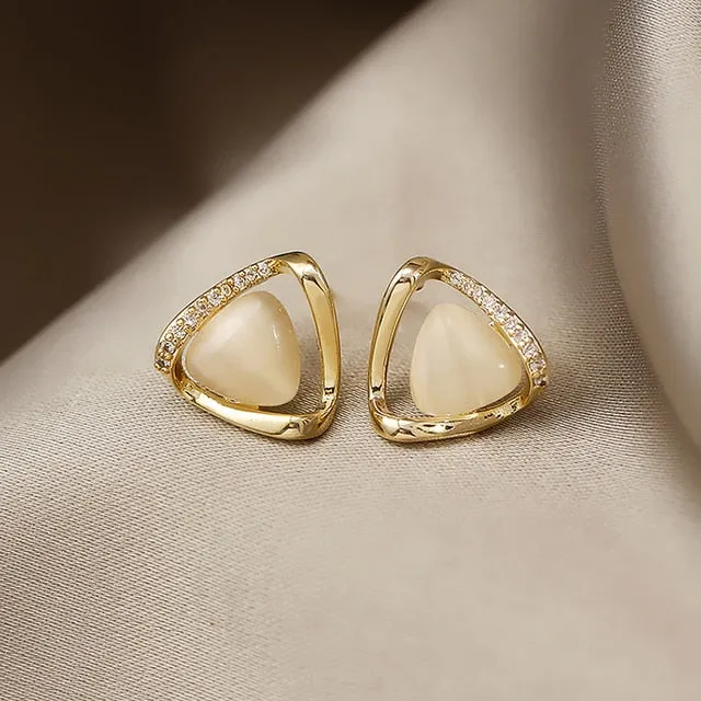 Elegant Opal Petal Circle Stud Earrings for Women