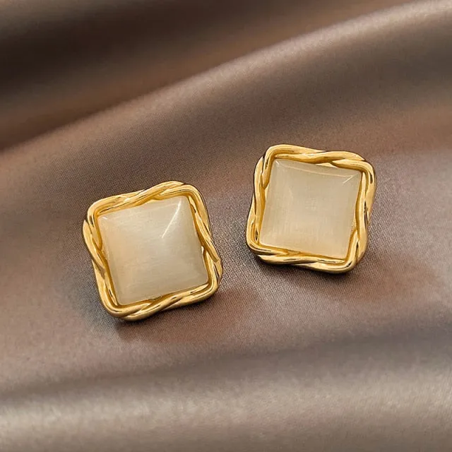 Elegant Opal Petal Circle Stud Earrings for Women