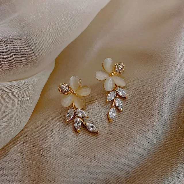 Elegant Opal Petal Circle Stud Earrings for Women