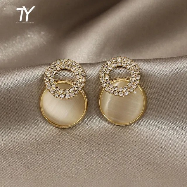 Elegant Opal Petal Circle Stud Earrings for Women