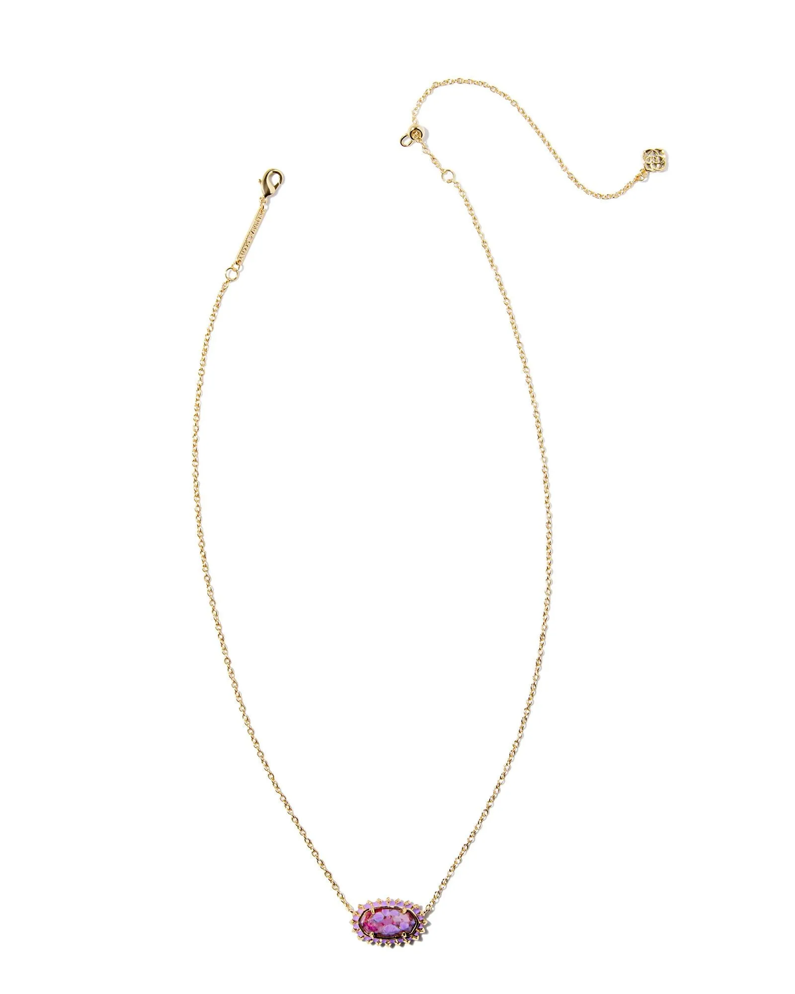 Elisa Gold Color Burst Frame Short Pendant Necklace in Bronze Veined Violet Magnesite