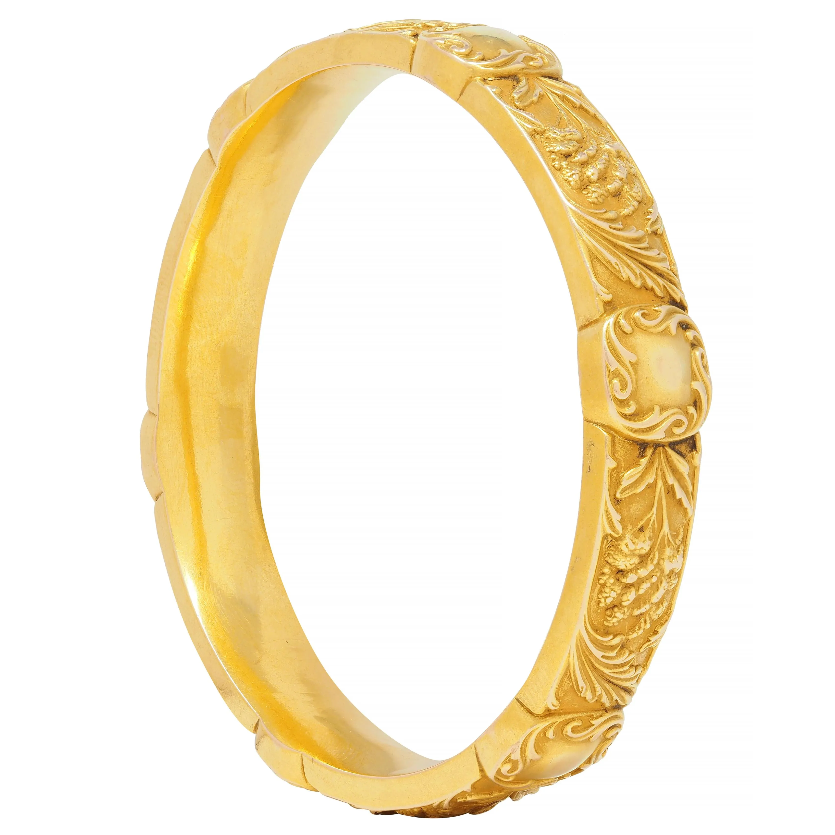 E.M. Gattle & Co. Art Nouveau 14 Karat Gold Amaranth Floral Antique Bangle Bracelet