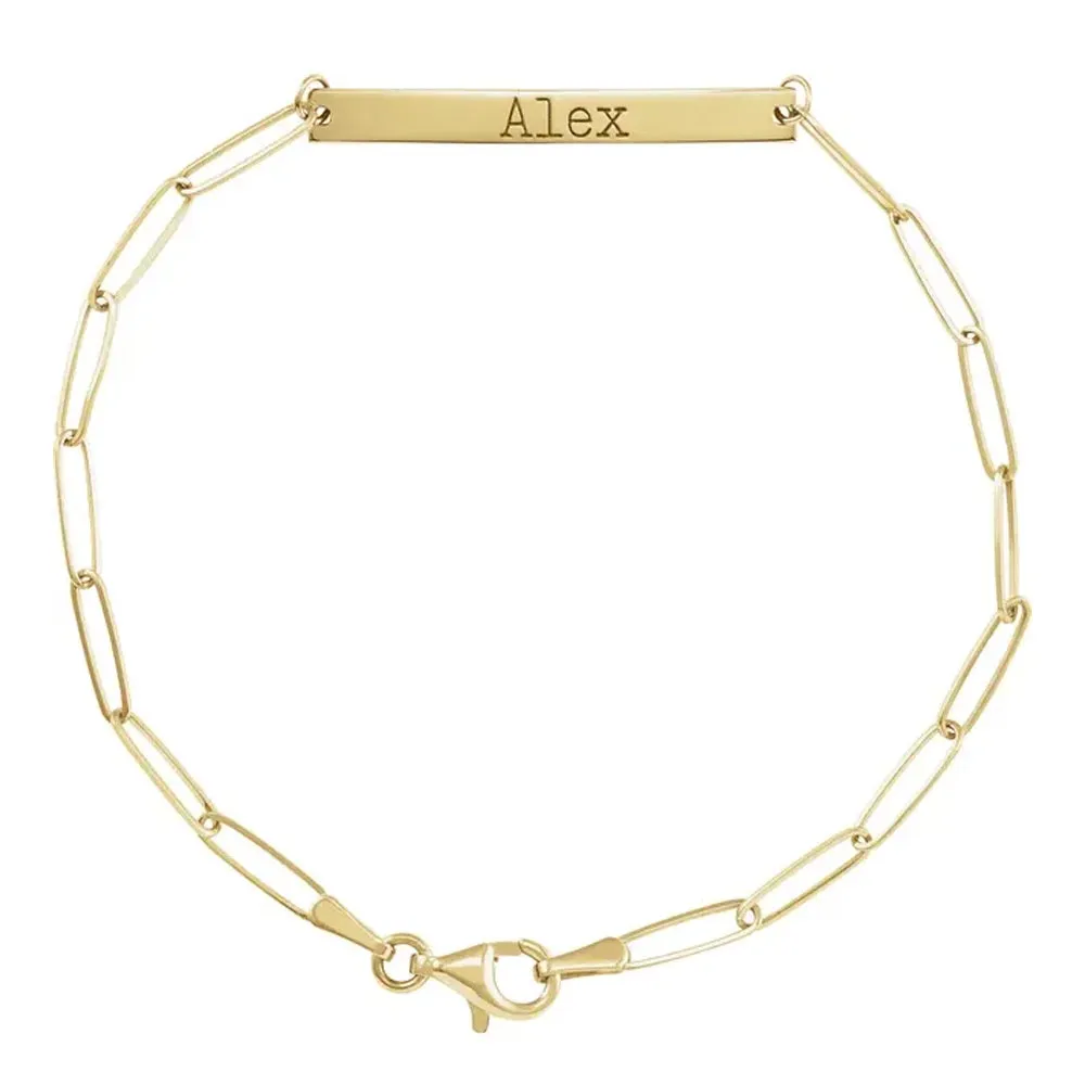 Engravable Paperclip Chain Bar Bracelet