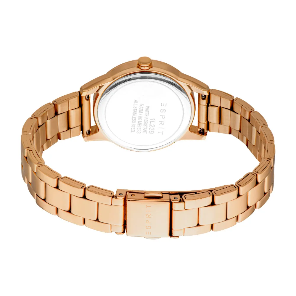 ESPRIT Women's Rose Gold Color Watch with Silver Dial and Date Function