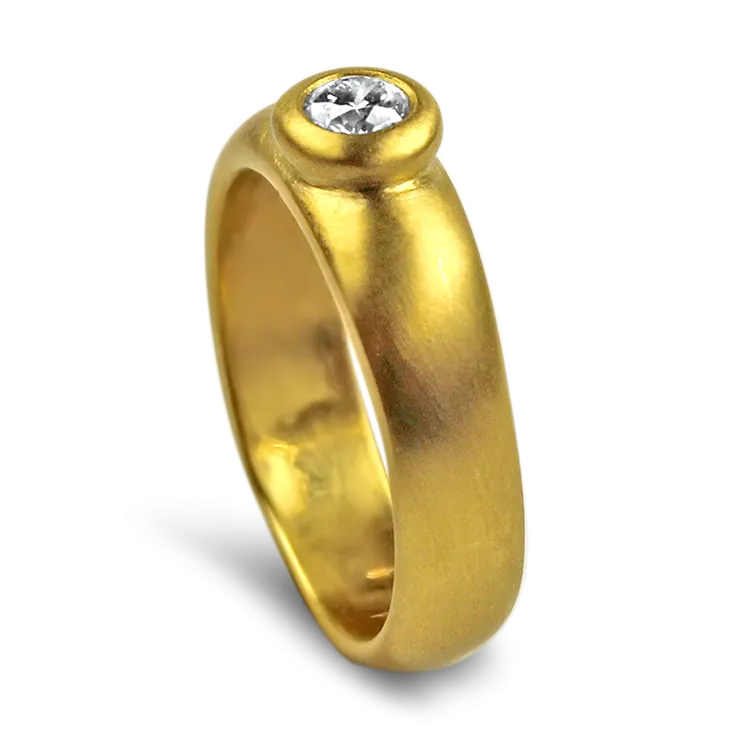 Estate 20k Yellow Gold Round Diamond Bezel Ring