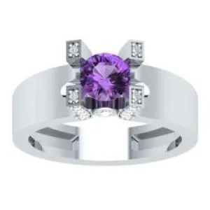 EternalDia Round 1.2ct Purple D/VVS1 Diamond 14k Finish Sterling Silver Solitaire Band Ring