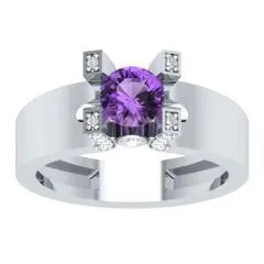EternalDia Round 1.2ct Purple D/VVS1 Diamond 14k Finish Sterling Silver Solitaire Band Ring