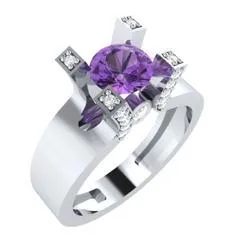 EternalDia Round 1.2ct Purple D/VVS1 Diamond 14k Finish Sterling Silver Solitaire Band Ring