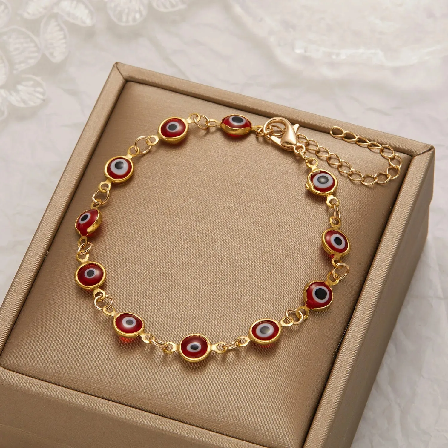 Evil Eye Bracelet For Women Men Colorful Red Blue Eye Adjustable Metal Chain Bangles