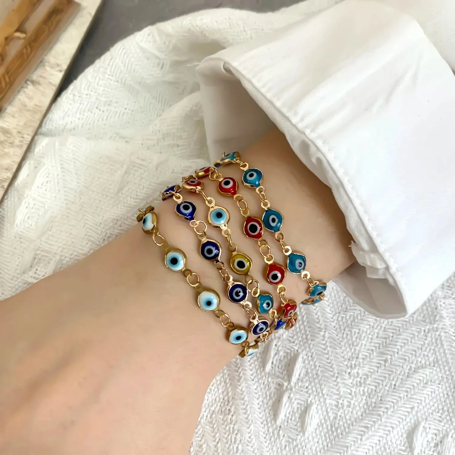 Evil Eye Bracelet For Women Men Colorful Red Blue Eye Adjustable Metal Chain Bangles