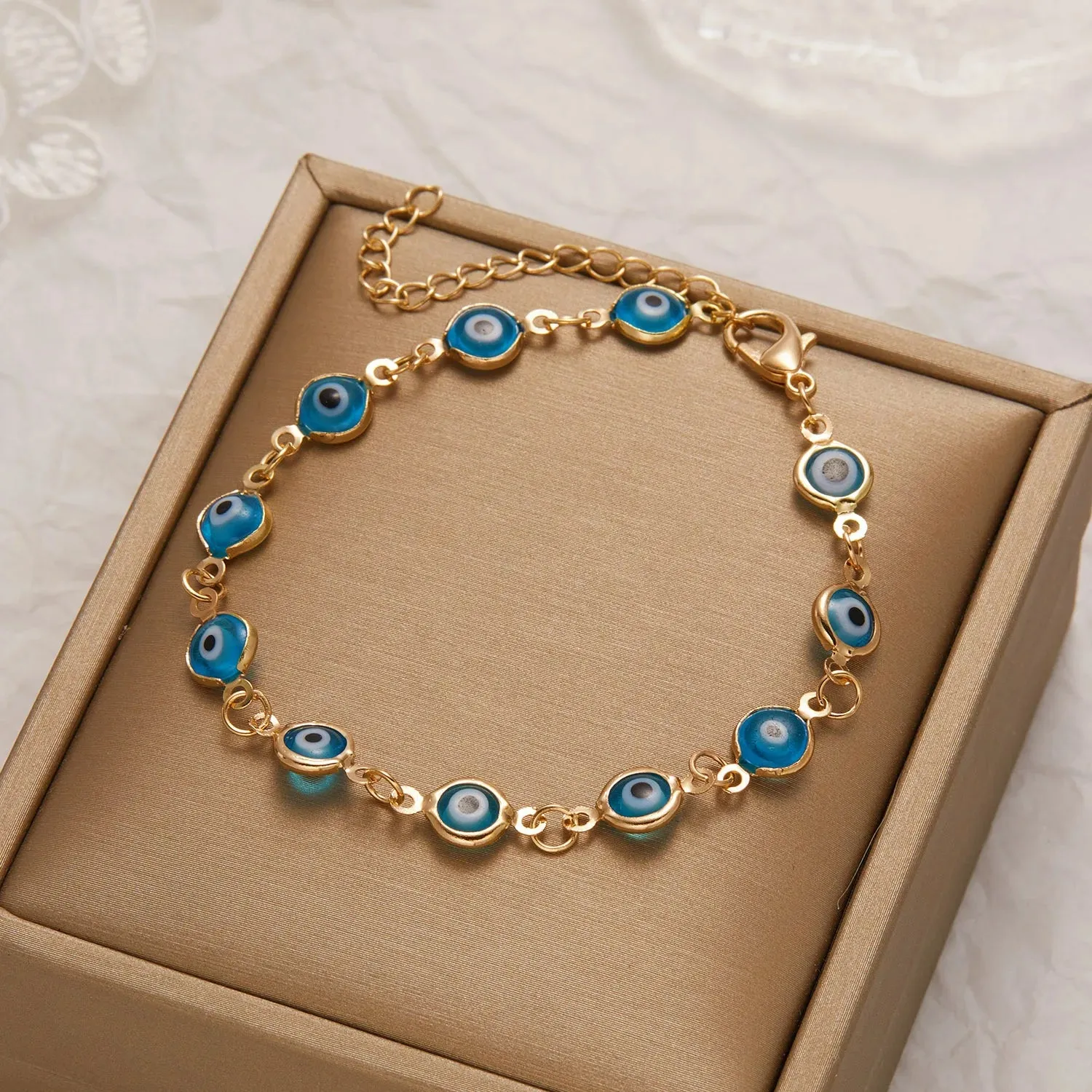 Evil Eye Bracelet For Women Men Colorful Red Blue Eye Adjustable Metal Chain Bangles