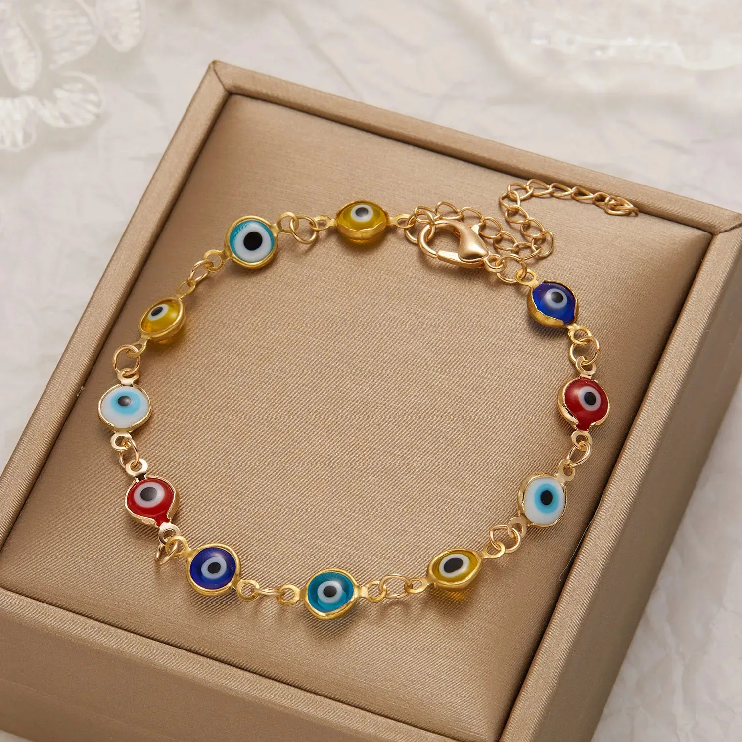 Evil Eye Bracelet For Women Men Colorful Red Blue Eye Adjustable Metal Chain Bangles