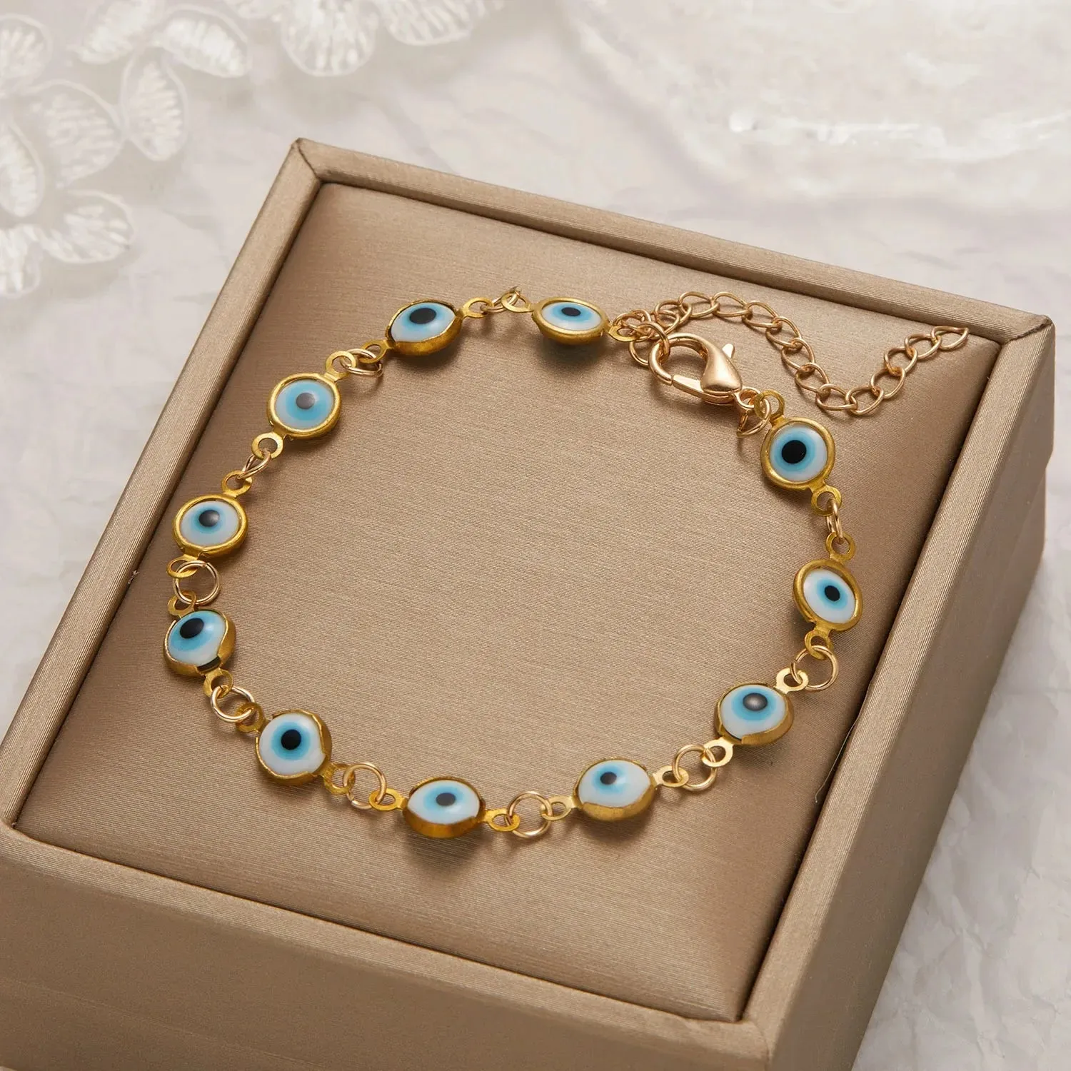 Evil Eye Bracelet For Women Men Colorful Red Blue Eye Adjustable Metal Chain Bangles