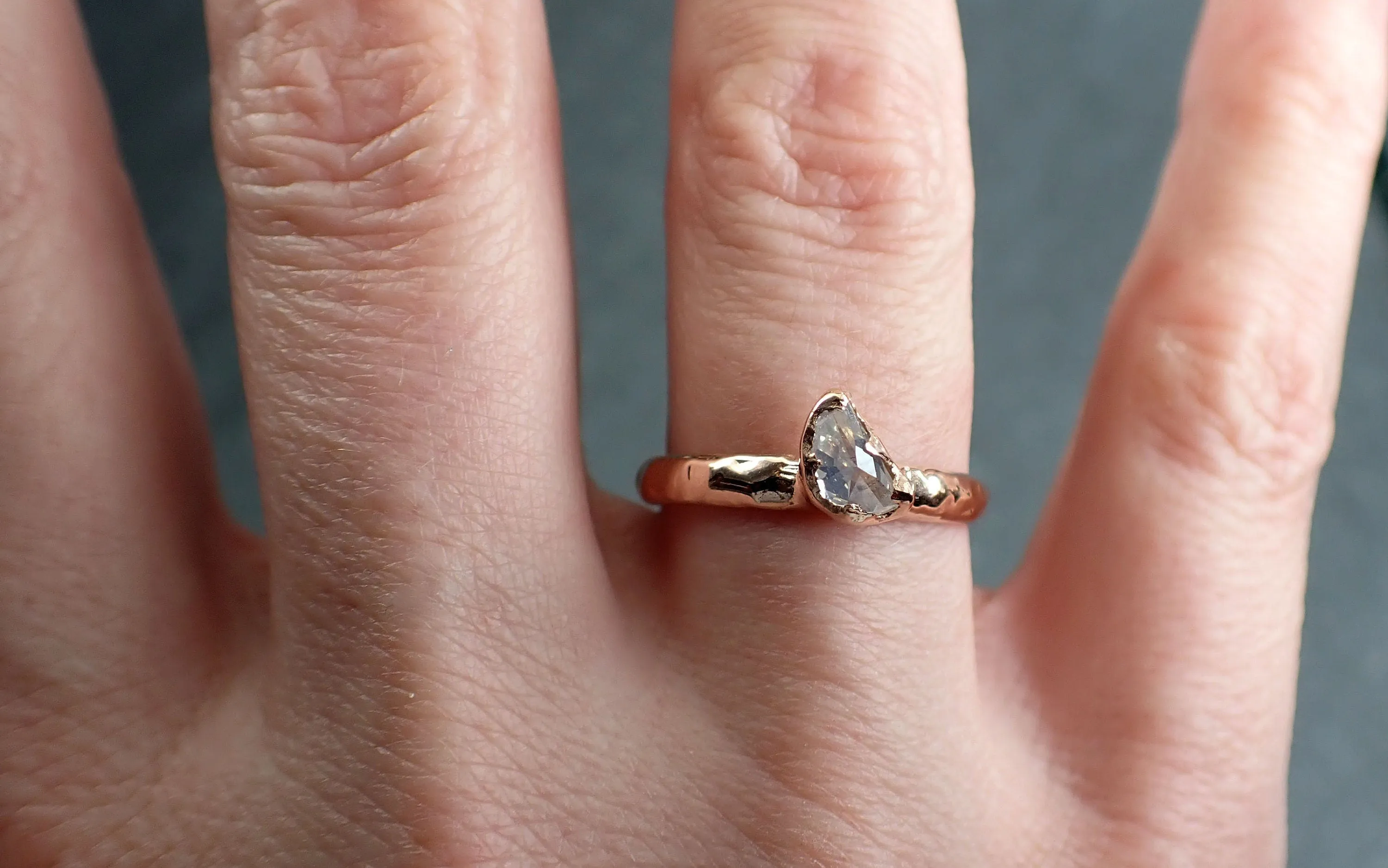 Faceted Fancy cut Champagne Half Moon Diamond Engagement 14k Rose Gold Solitaire Wedding Ring byAngeline 2912