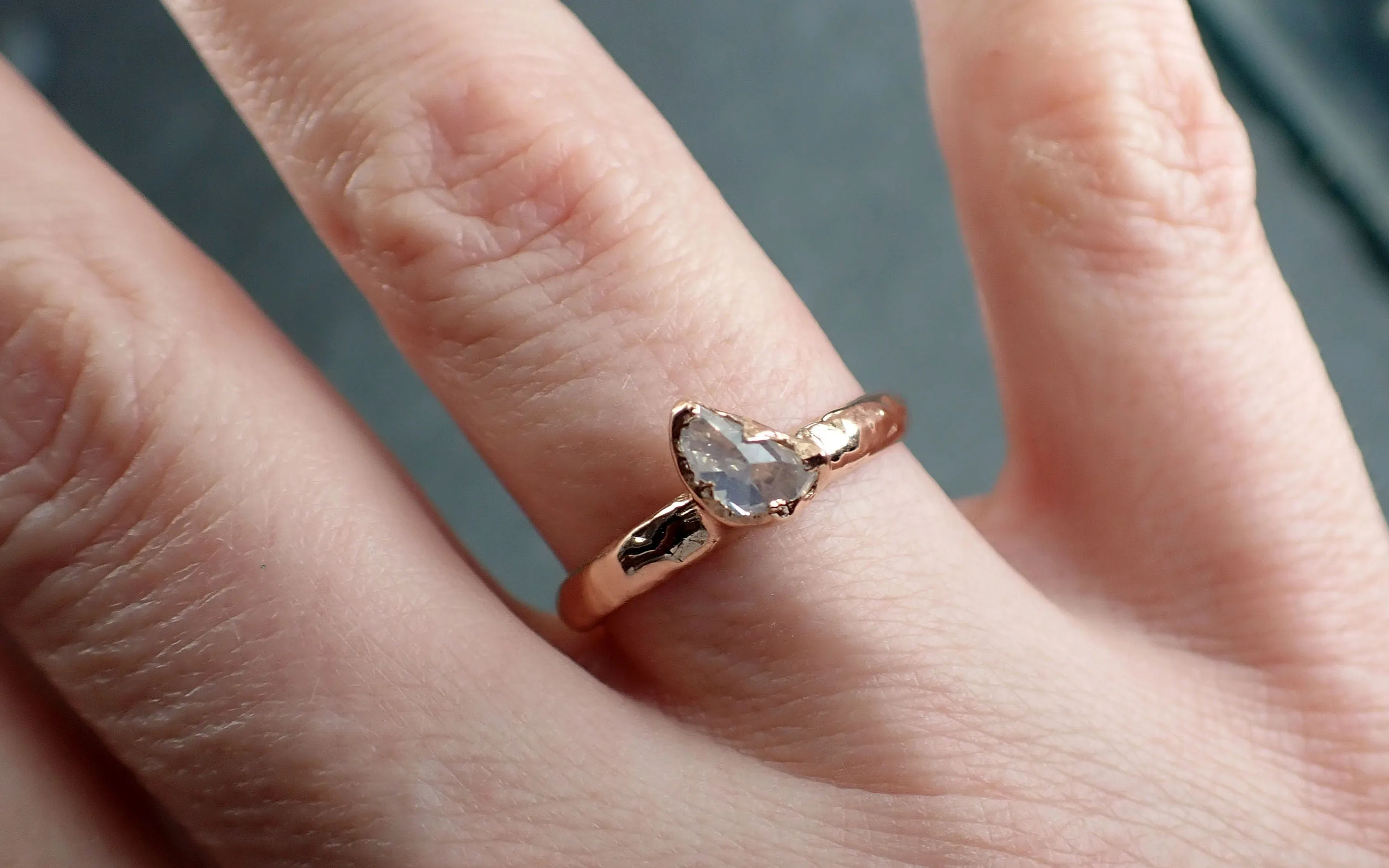 Faceted Fancy cut Champagne Half Moon Diamond Engagement 14k Rose Gold Solitaire Wedding Ring byAngeline 2912