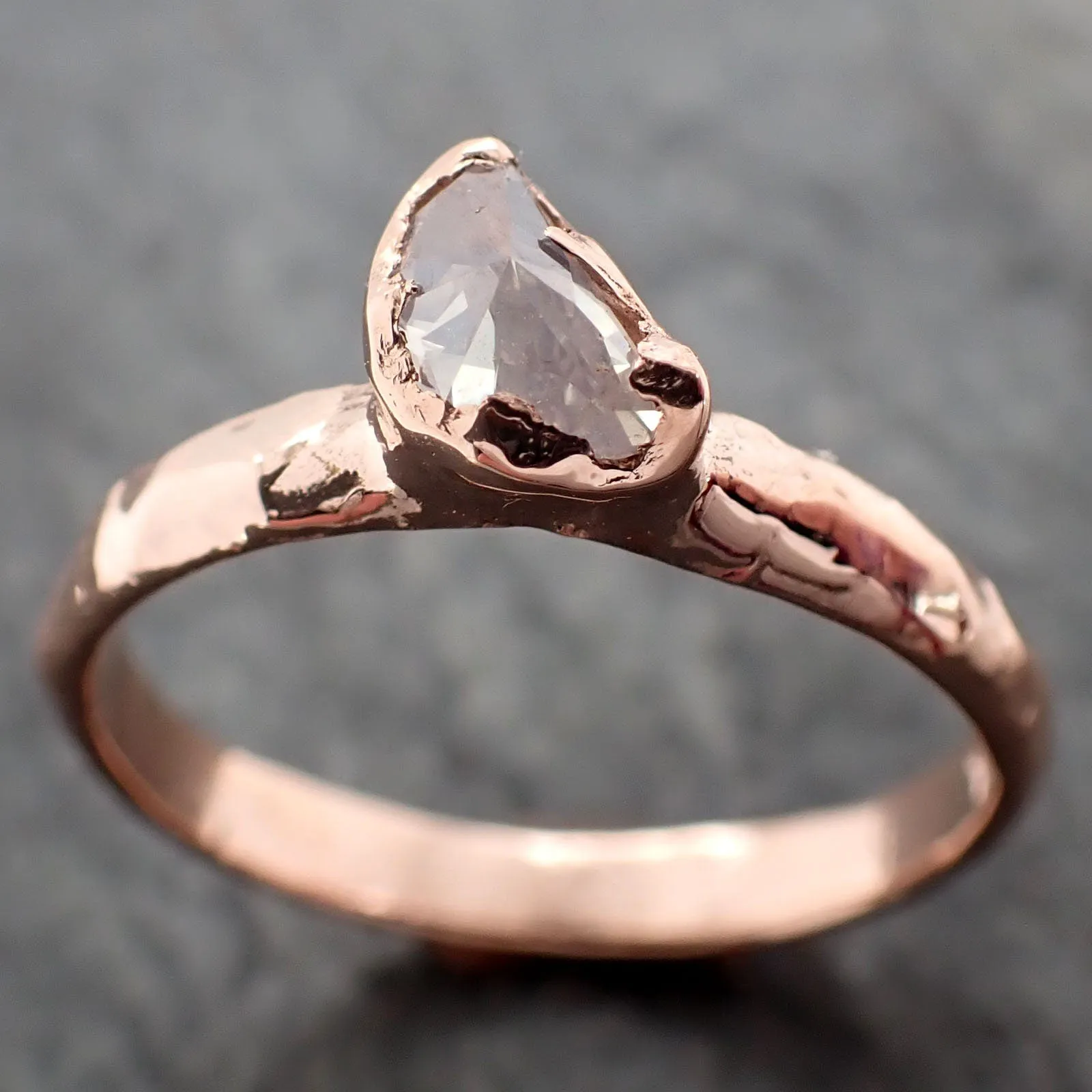 Faceted Fancy cut Champagne Half Moon Diamond Engagement 14k Rose Gold Solitaire Wedding Ring byAngeline 2912