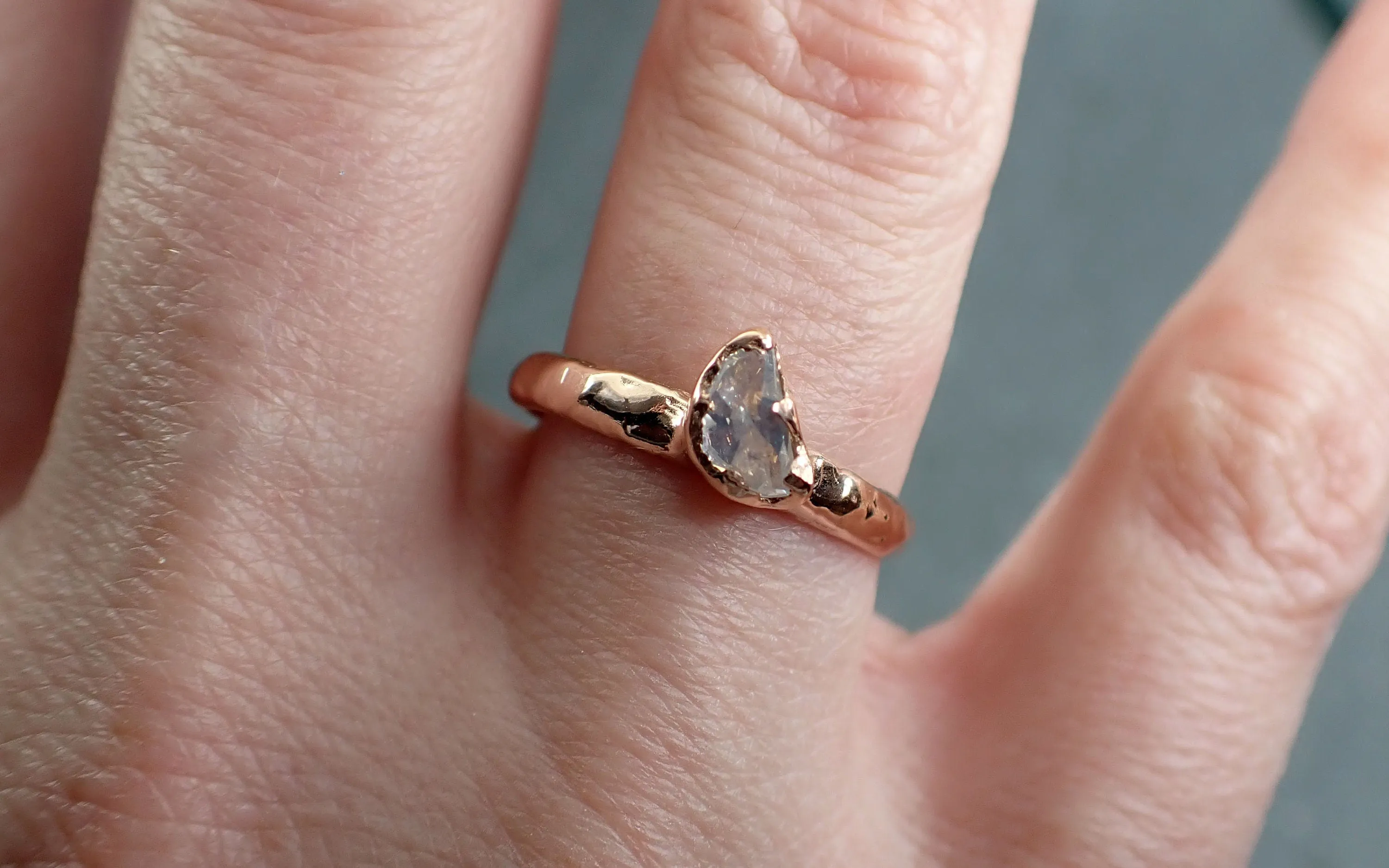 Faceted Fancy cut Champagne Half Moon Diamond Engagement 14k Rose Gold Solitaire Wedding Ring byAngeline 2912