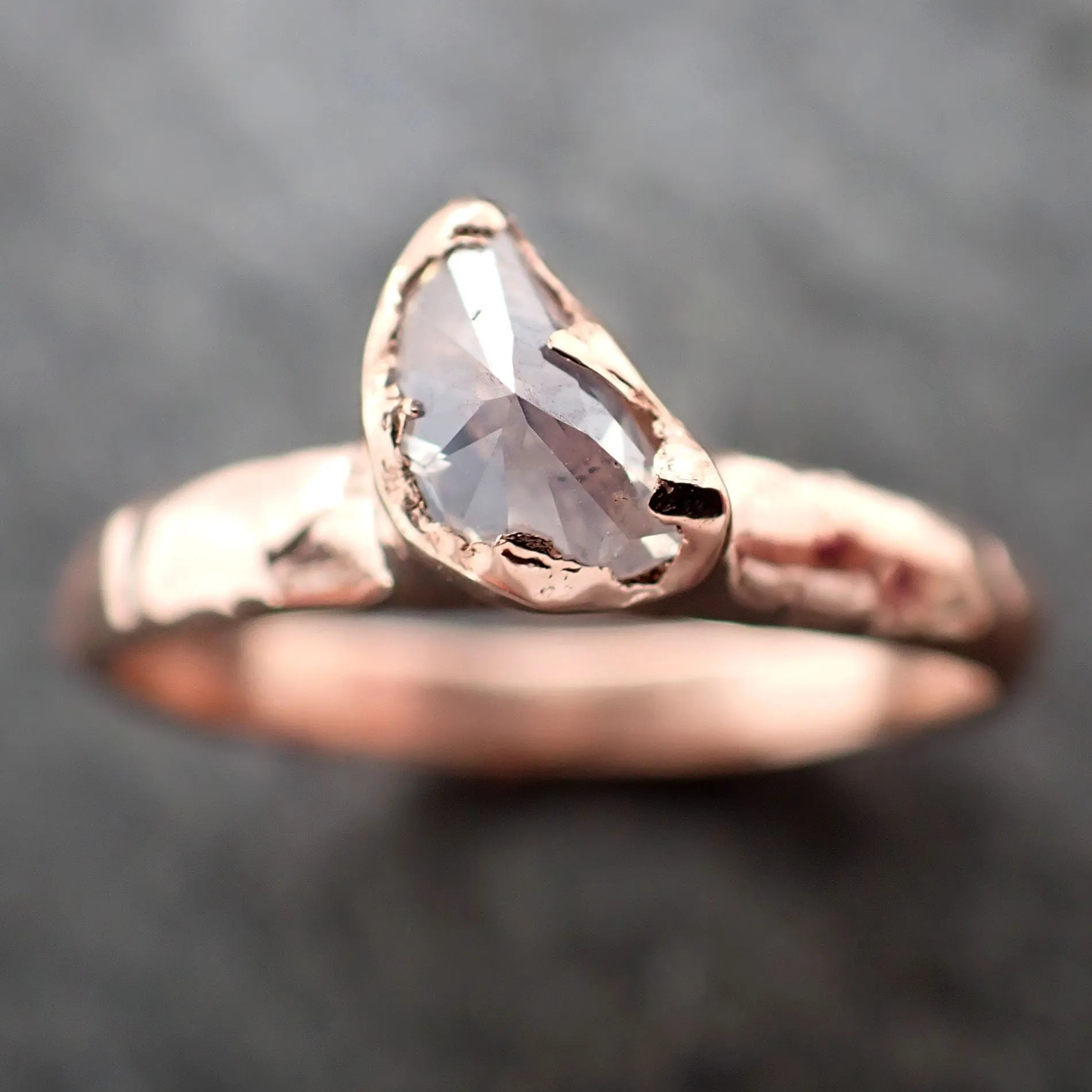 Faceted Fancy cut Champagne Half Moon Diamond Engagement 14k Rose Gold Solitaire Wedding Ring byAngeline 2912