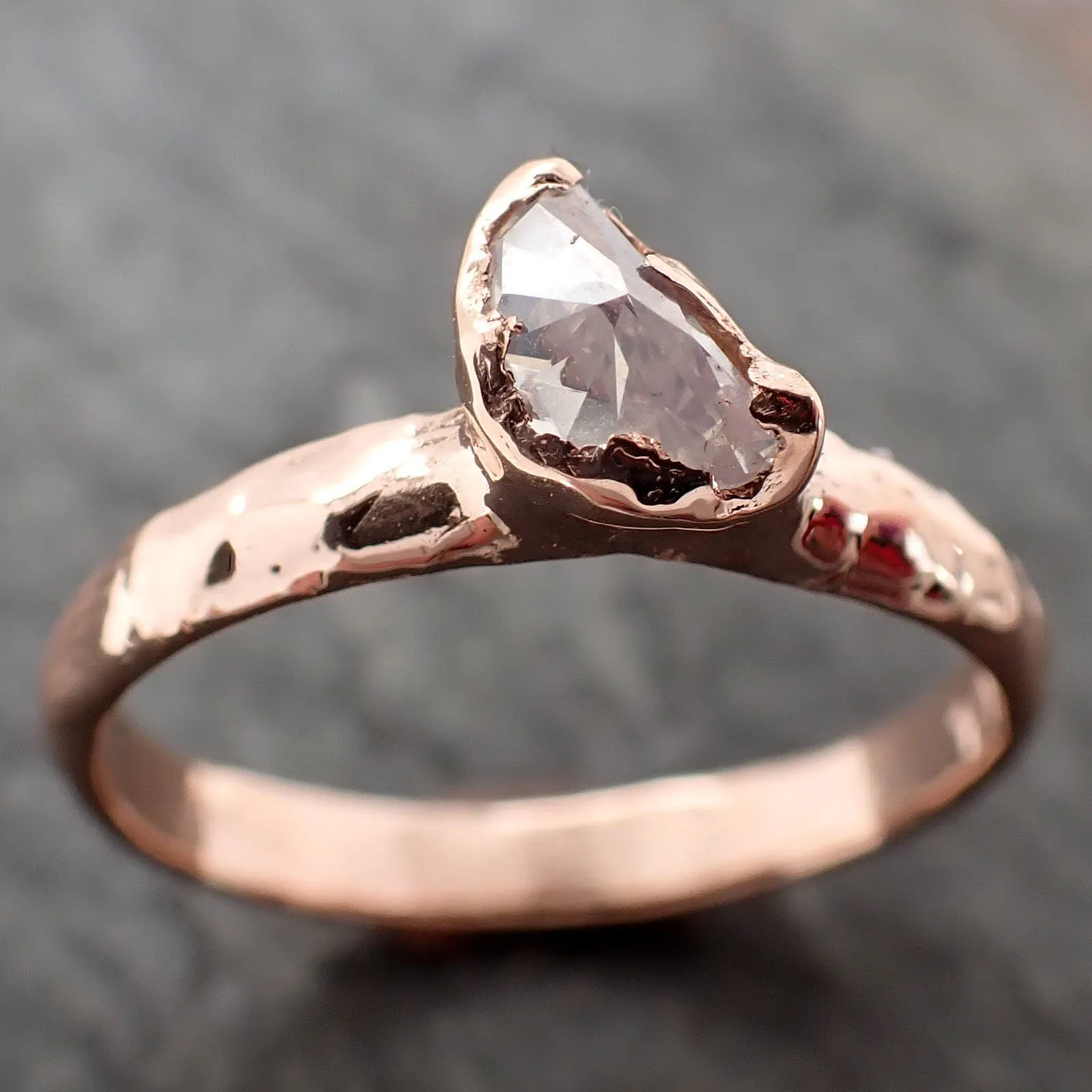 Faceted Fancy cut Champagne Half Moon Diamond Engagement 14k Rose Gold Solitaire Wedding Ring byAngeline 2912