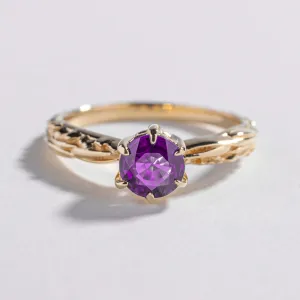 FACETED MATRIX SOLITAIRE ENGAGEMENT RING | 14K GOLD & AMETHYST