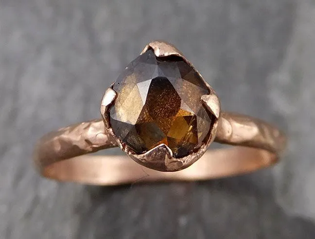 Fancy cut Cognac Diamond Solitaire Engagement 14k Rose Gold Wedding Ring byAngeline 0839