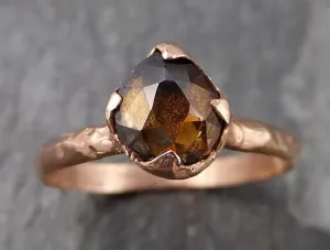 Fancy cut Cognac Diamond Solitaire Engagement 14k Rose Gold Wedding Ring byAngeline 0839