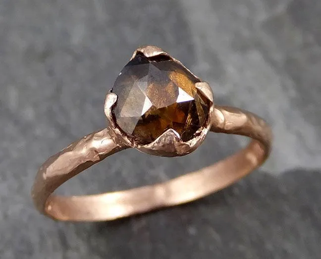 Fancy cut Cognac Diamond Solitaire Engagement 14k Rose Gold Wedding Ring byAngeline 0839