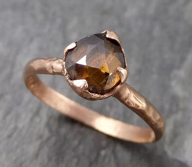 Fancy cut Cognac Diamond Solitaire Engagement 14k Rose Gold Wedding Ring byAngeline 0839