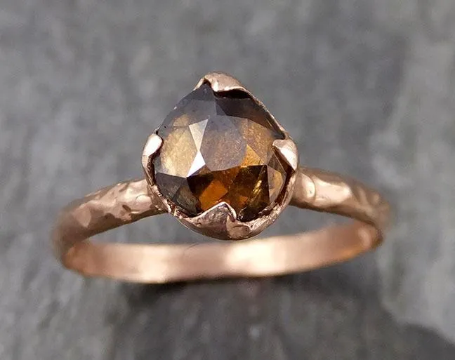 Fancy cut Cognac Diamond Solitaire Engagement 14k Rose Gold Wedding Ring byAngeline 0839