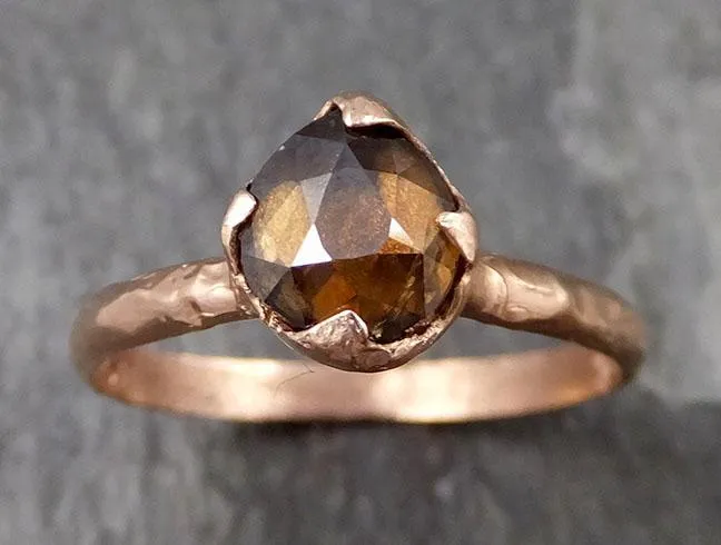 Fancy cut Cognac Diamond Solitaire Engagement 14k Rose Gold Wedding Ring byAngeline 0839