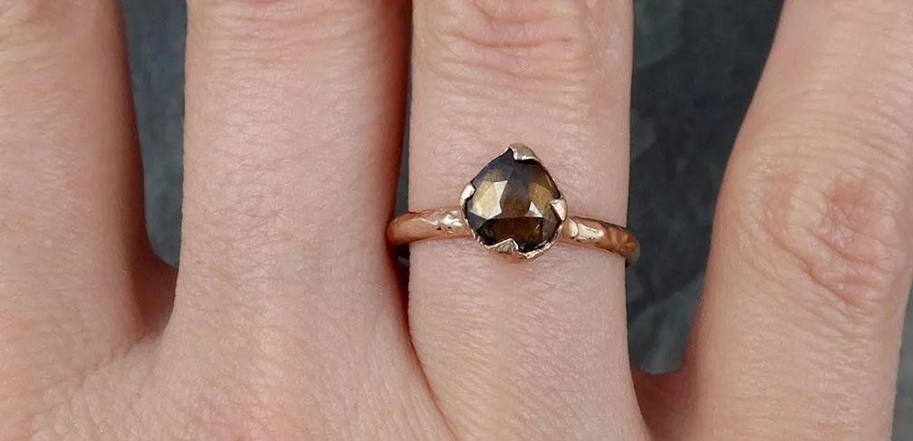 Fancy cut Cognac Diamond Solitaire Engagement 14k Rose Gold Wedding Ring byAngeline 0839