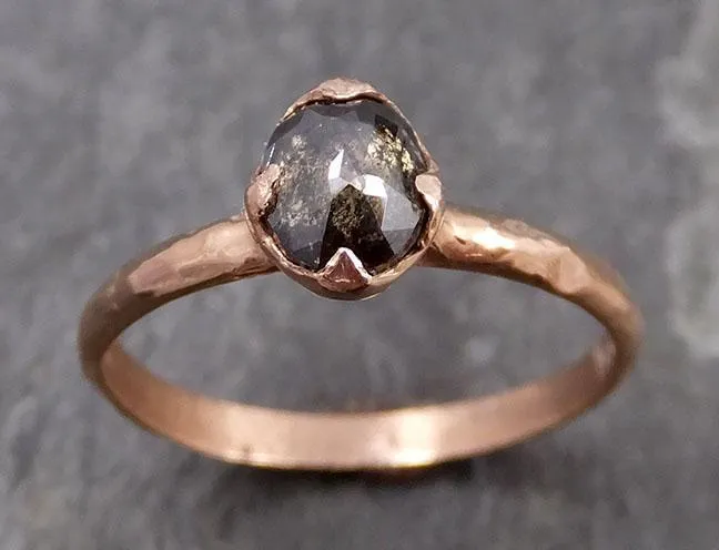 Fancy cut Salt and pepper Diamond Solitaire Engagement 14k Rose Gold Wedding Ring byAngeline 0743