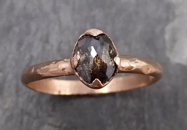 Fancy cut Salt and pepper Diamond Solitaire Engagement 14k Rose Gold Wedding Ring byAngeline 0743