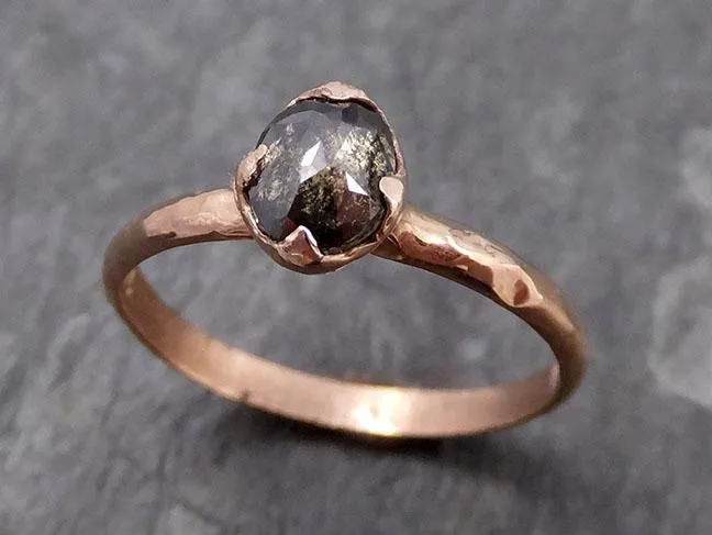 Fancy cut Salt and pepper Diamond Solitaire Engagement 14k Rose Gold Wedding Ring byAngeline 0743