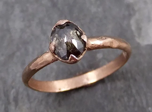 Fancy cut Salt and pepper Diamond Solitaire Engagement 14k Rose Gold Wedding Ring byAngeline 0743
