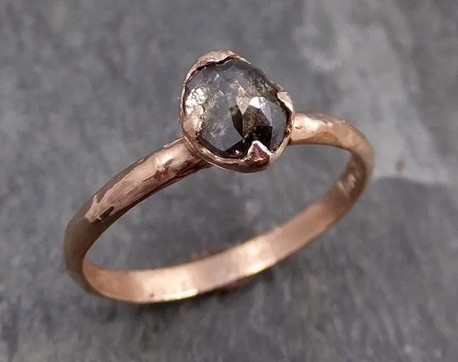Fancy cut Salt and pepper Diamond Solitaire Engagement 14k Rose Gold Wedding Ring byAngeline 0743