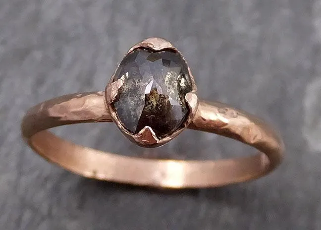 Fancy cut Salt and pepper Diamond Solitaire Engagement 14k Rose Gold Wedding Ring byAngeline 0743