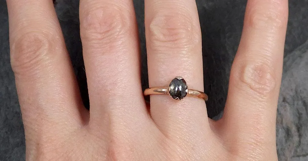 Fancy cut Salt and pepper Diamond Solitaire Engagement 14k Rose Gold Wedding Ring byAngeline 0743