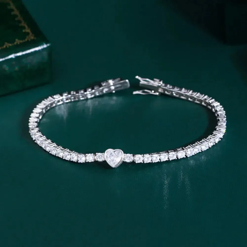 Fashion Heart Cubic Zirconia Stone Bracelet for Women Bridal Wedding Engagement Party Jewelry