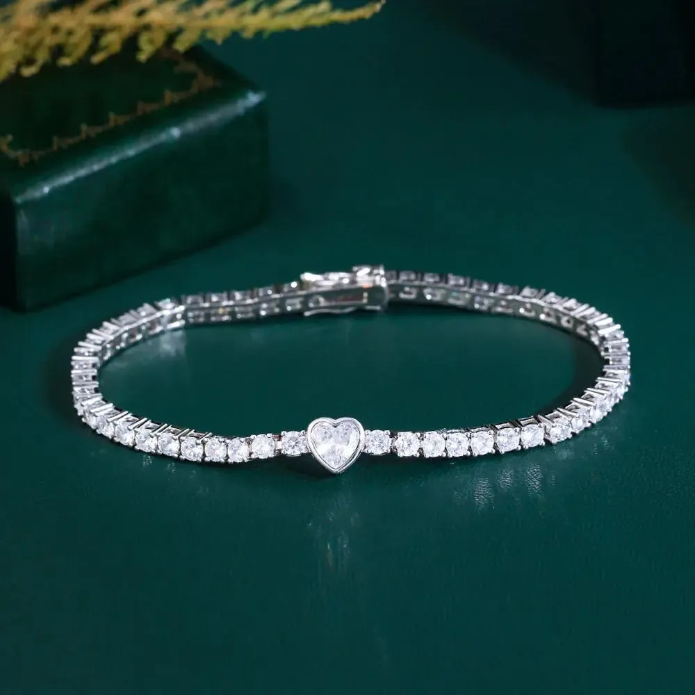 Fashion Heart Cubic Zirconia Stone Bracelet for Women Bridal Wedding Engagement Party Jewelry