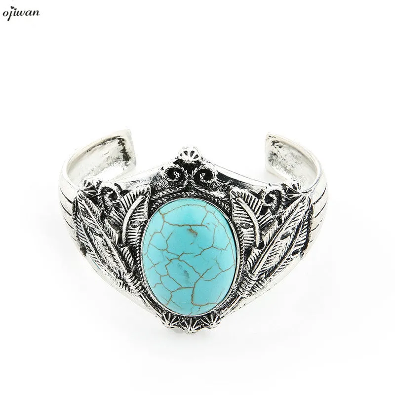 Feather Bracelet Indian Native American Jewelry Navajo Cuff Bracelet Femmes Pulseiras Vintage Gypsy Boho Cuff Bracelet Bohemian