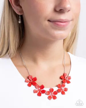 Featured Finesse - Red - Painted Flower White Rhinestone Center Paparazzi Short Necklace