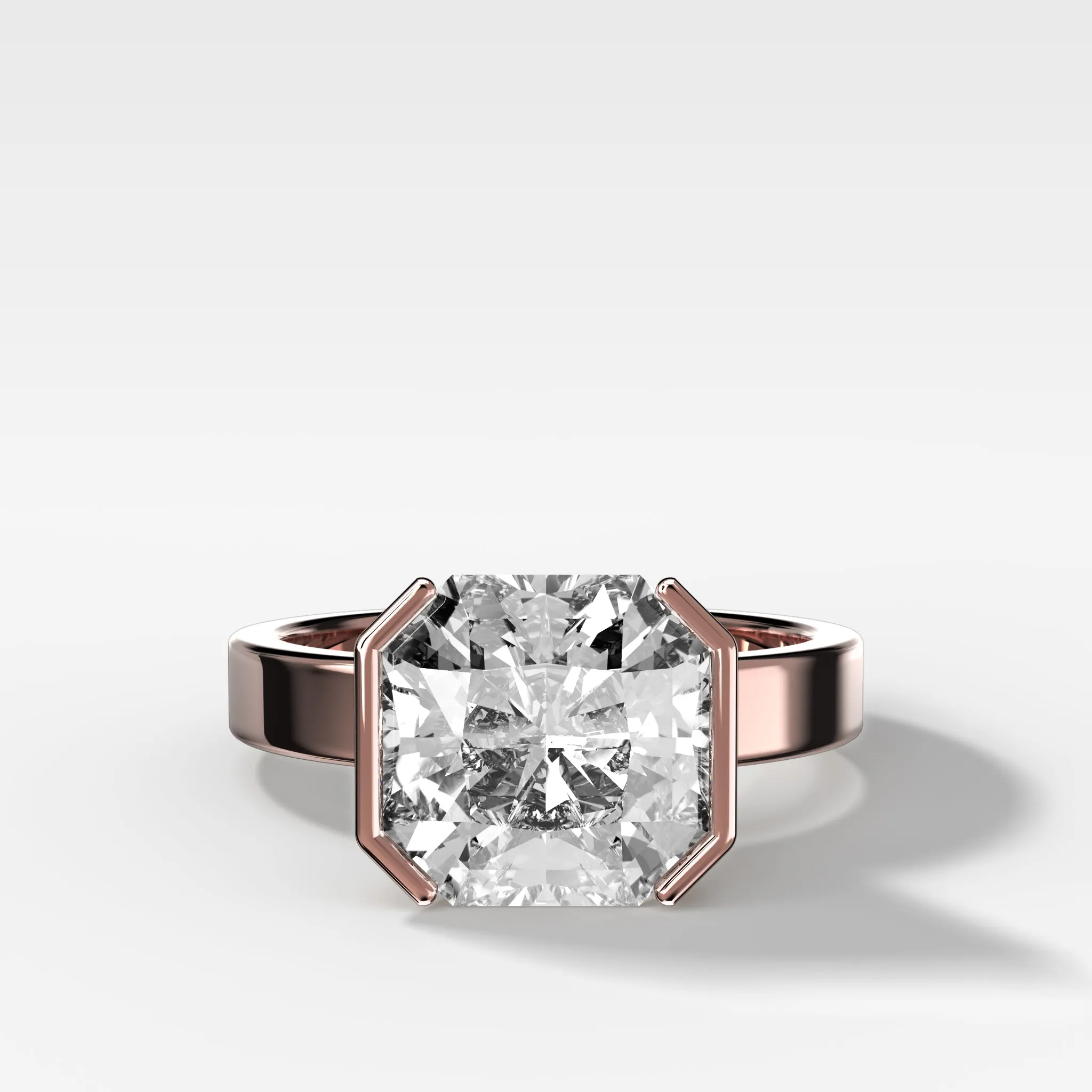 Finest Half Bezel Solitaire Engagement Ring With Square Radiant Cut Diamond
