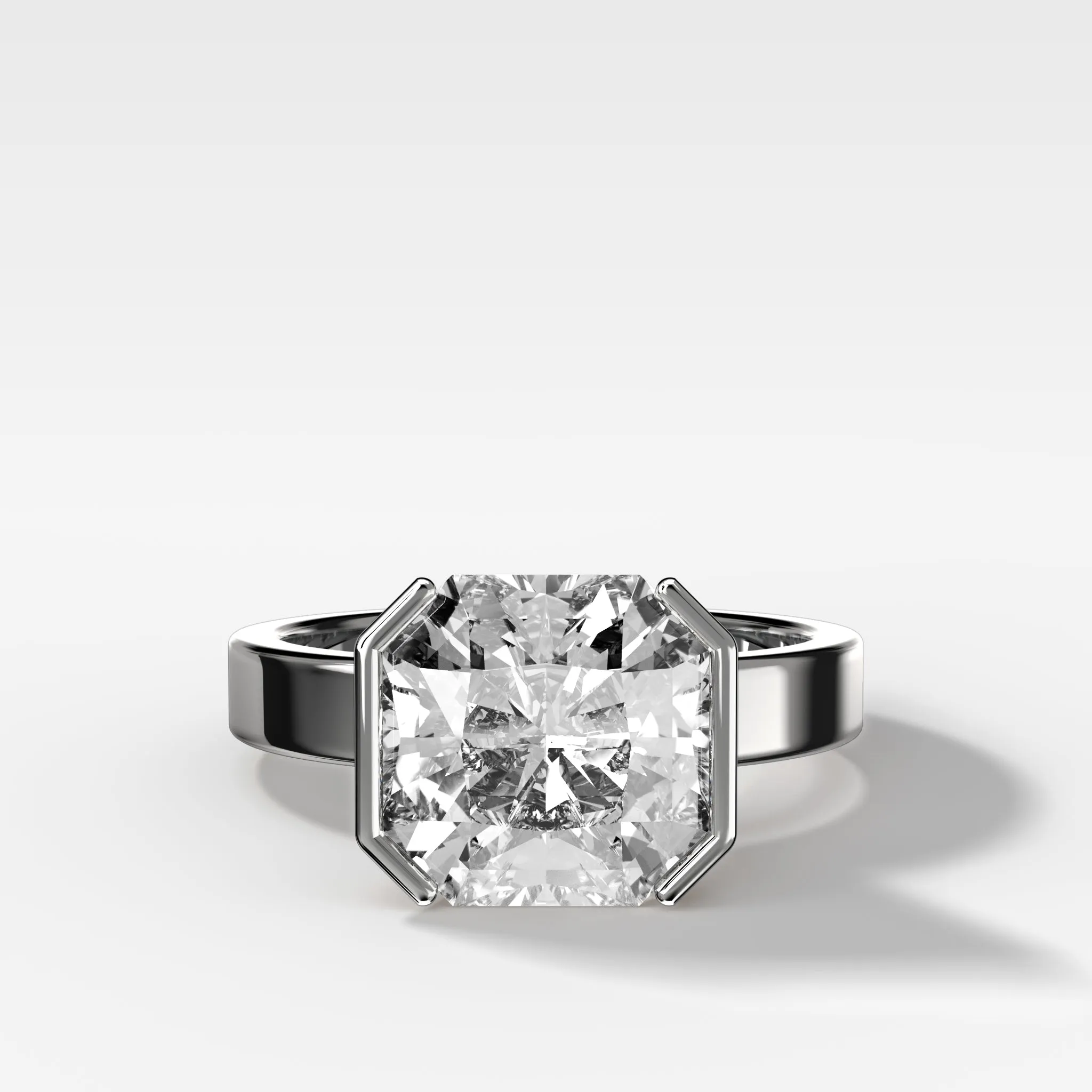 Finest Half Bezel Solitaire Engagement Ring With Square Radiant Cut Diamond
